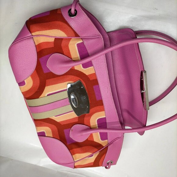 Authentic Prada Pink Canvas Hand Bag mon715-110525 - Picture 5 of 16
